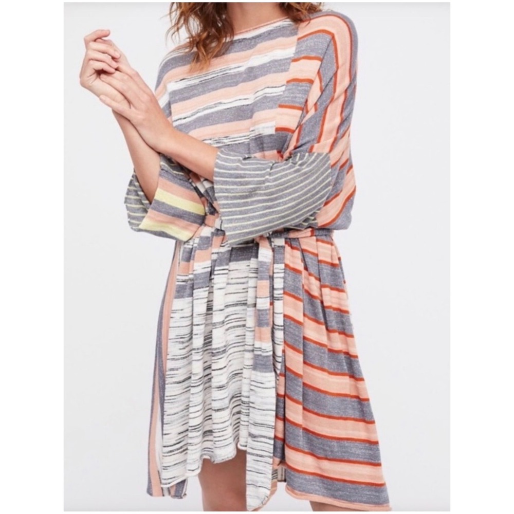 Free People Horizon Sweater Mini Dress S Striped Metallic Belted Tunic